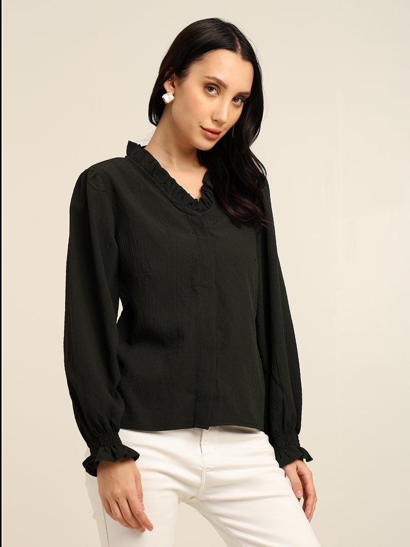 7OUNCE Women's Black Full Sleeve V-Neck Top for Women - Image 2